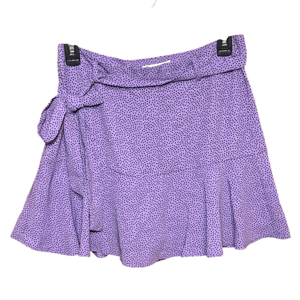 Stradivarius Purple Polka Dot Wrap Mini Skirt Bow Detail Size Large